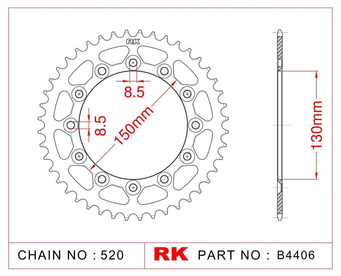 Sprocket Rear RK-B4406-47 JTR245/2 AFAM 12323 8.5mm mount holes