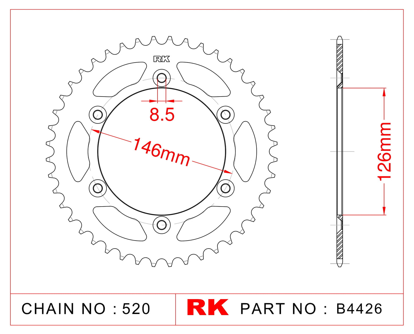 Sprocket Rear RK-B4426-43 JTR808 Afam 14203