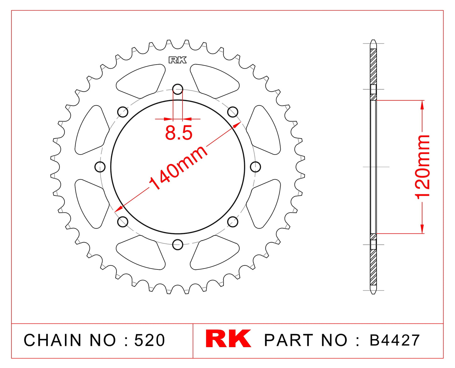 Sprocket Rear RK-B4427-44 JTR487 Afam 16600