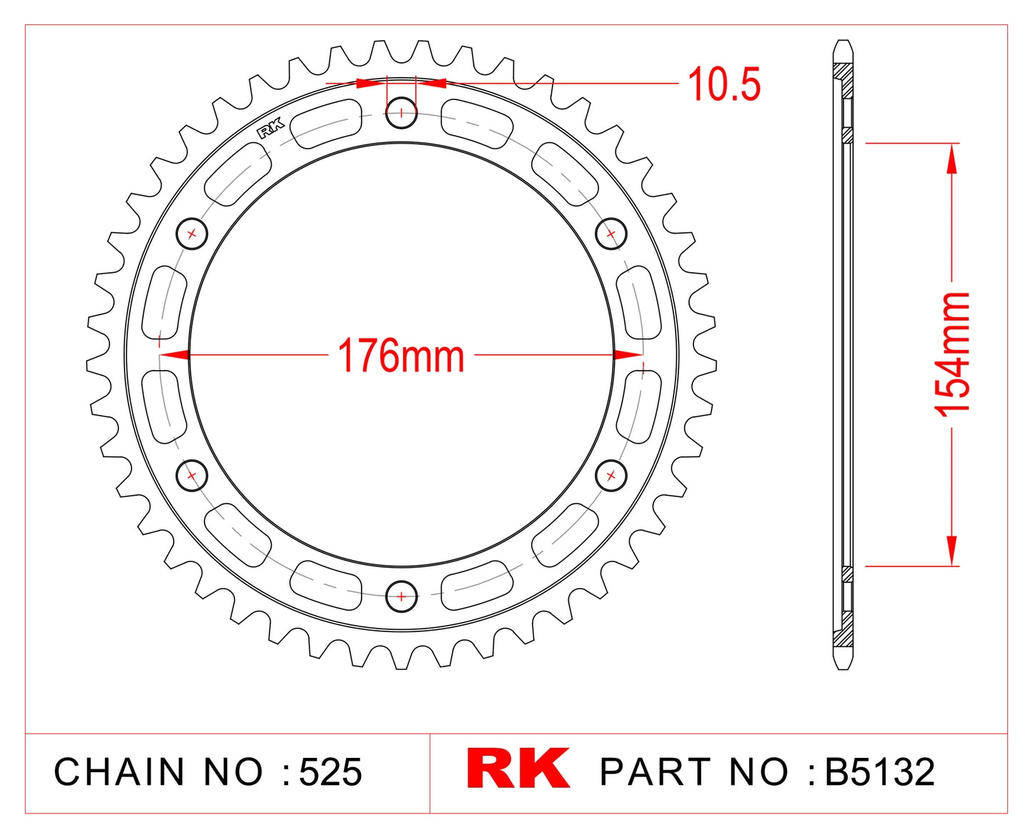 Sprocket Rear RK-B5132-44 (was B5151-44) JTR1346 Afam 10628