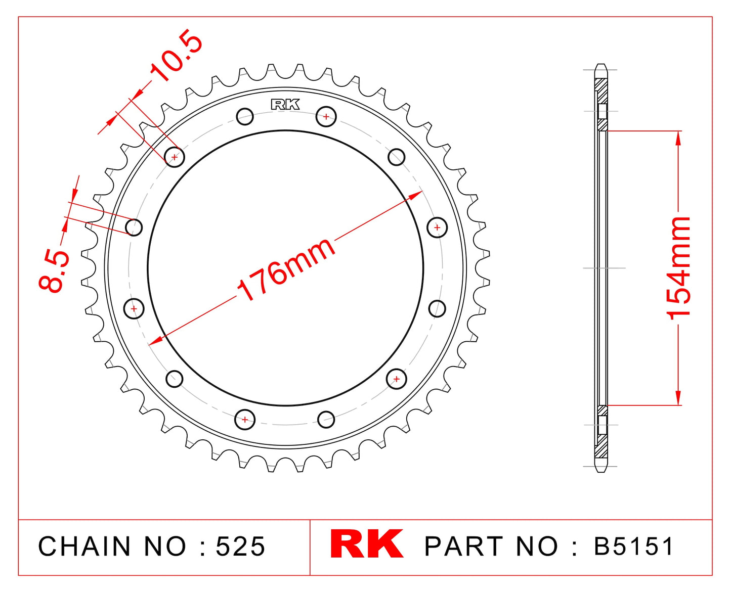 Sprocket Rear RK-B5132-44 (was B5151-44) JTR1346 Afam 10628