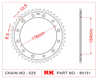 Sprocket Rear RK-B5132-44 (was B5151-44) JTR1346 Afam 10628