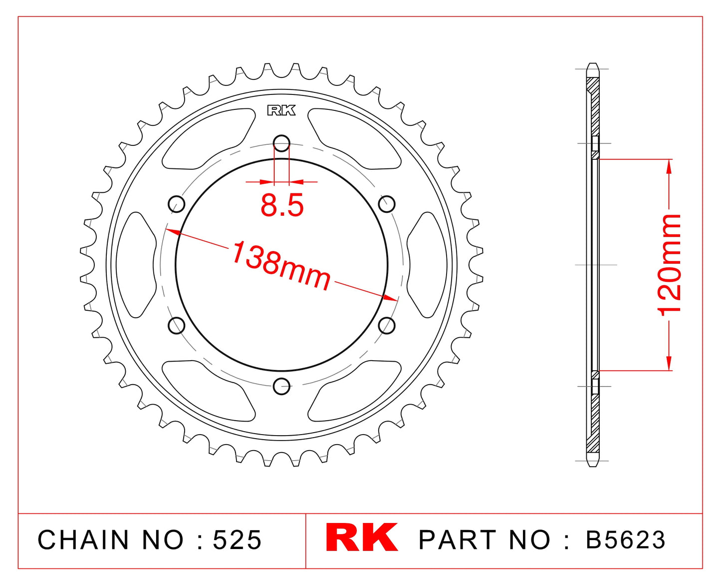 Sprocket Rear RK-B5623-40 JTR312 Afam 10602