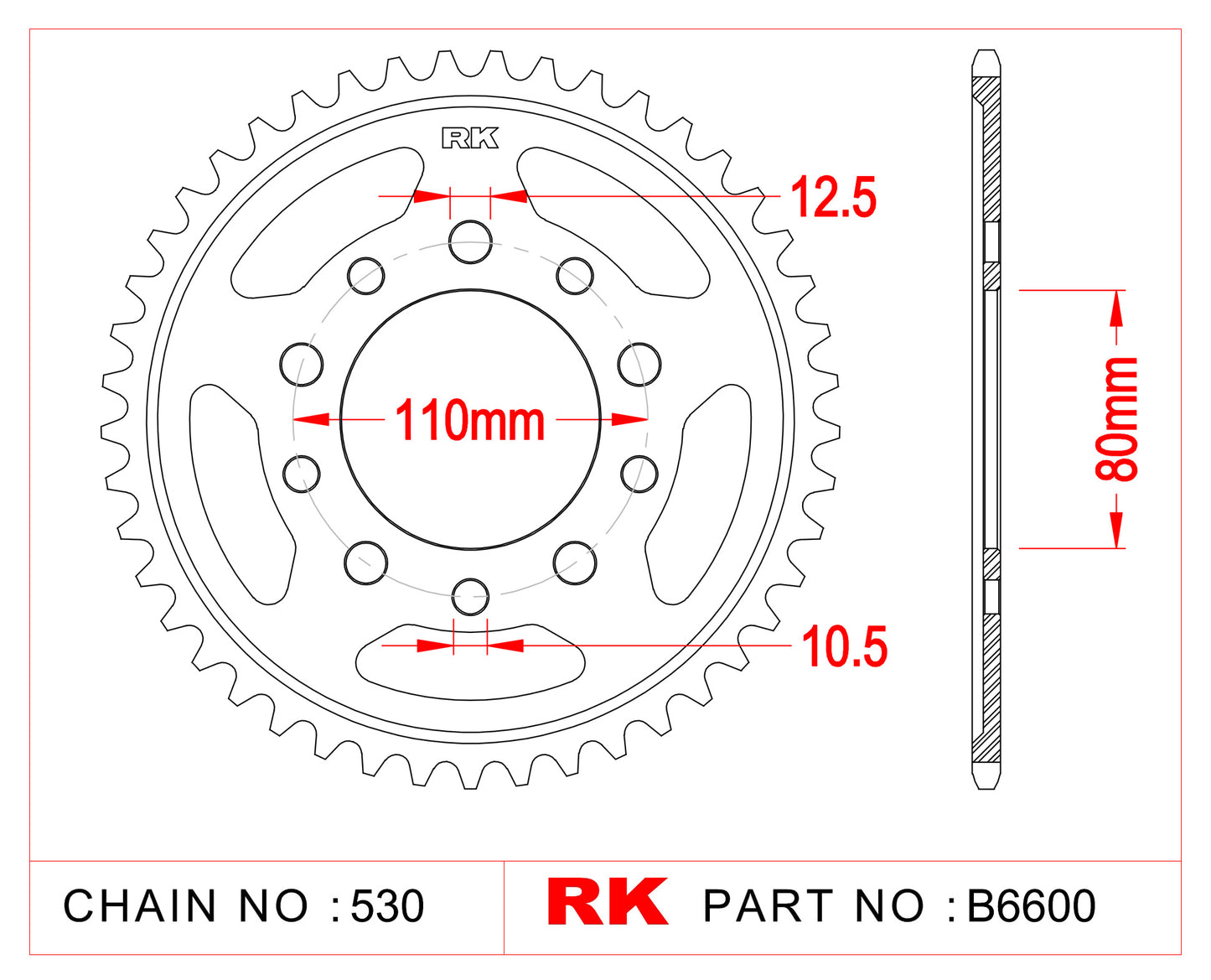 Sprocket Rear RK-B6600-42 JTR1334 Afam 10605 530 pitch