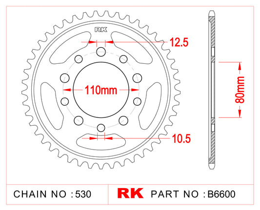 Sprocket Rear RK-B6600-42 JTR1334 Afam 10605 530 pitch