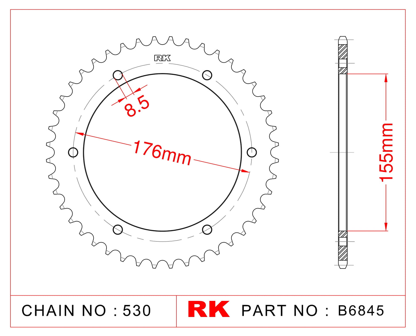 Sprocket Rear RK-B6845-44 JTR2011 Afam 86601