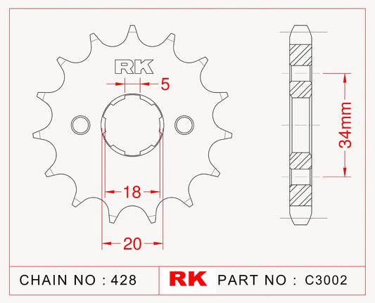 Sprocket Front RK-C3002-16 JTF264 Afam 26200 18mm spline