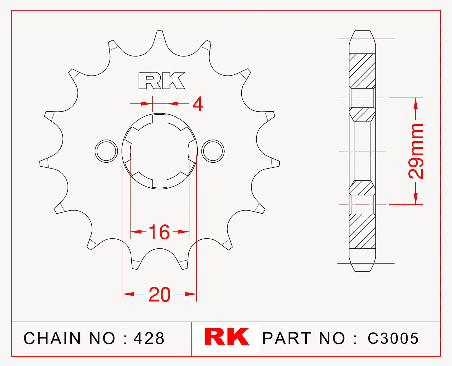 Sprocket Front RK-C3005-14 JTF425 Afam 33201