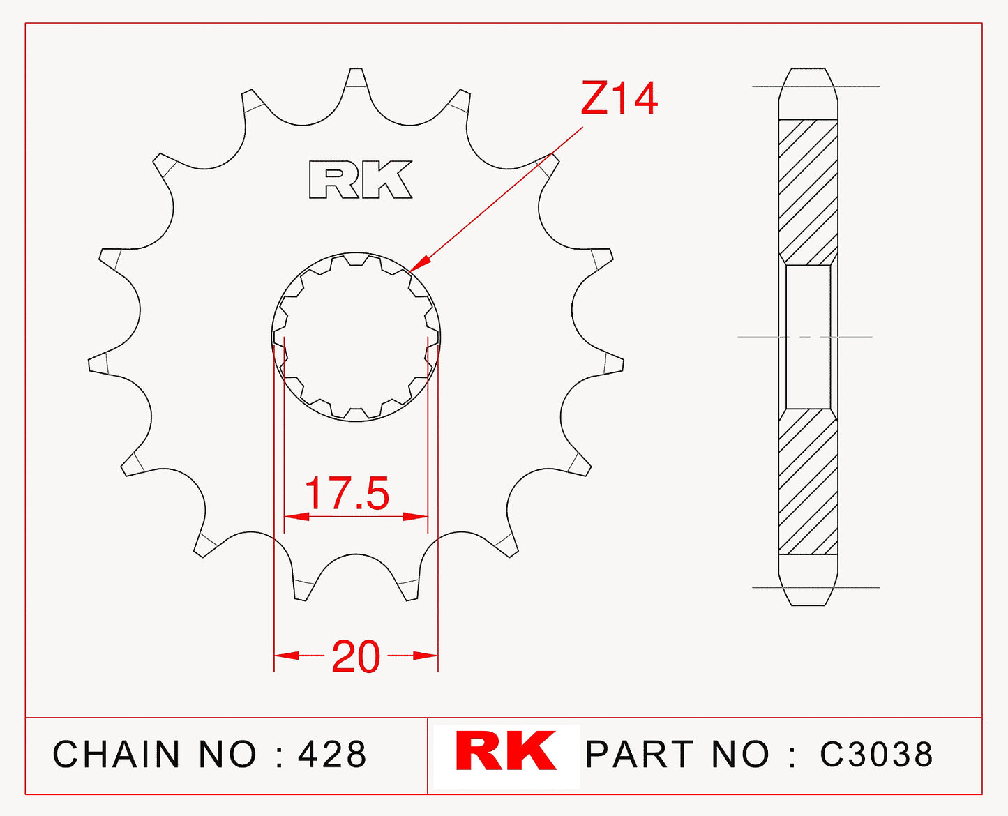 Sprocket Front RK-C3038-14 JTF558 Afam 21202 JTF558