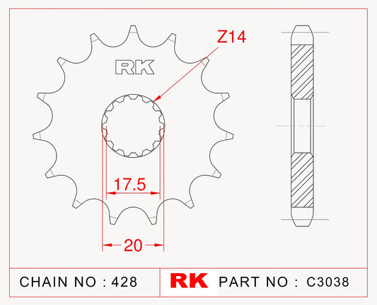 Sprocket Front RK-C3038-16 JTF558 Afam 21202
