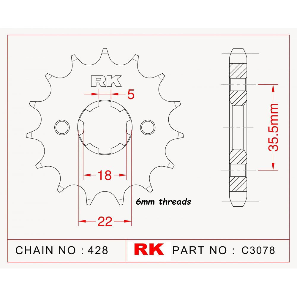 Sprocket Front RK-C3078-14 Afam 21305 6mm threads JTF1559