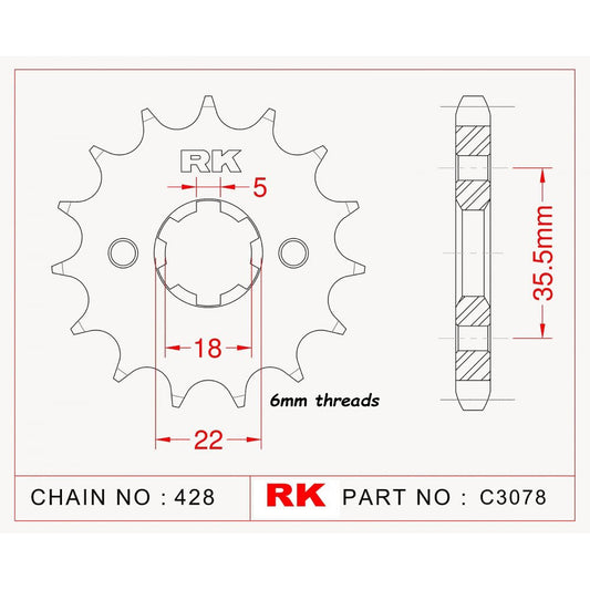 Sprocket Front RK-C3078-14 Afam 21305 6mm threads JTF1559