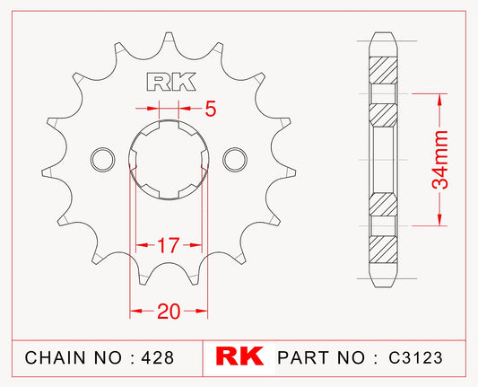 Sprocket Front RK-C3123-15 JTF1264 Afam 20209 17mm spline