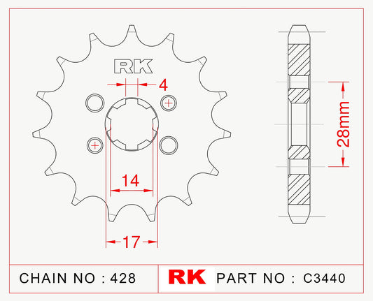 Sprocket Front JTF277-13 RK C3440 AFAM 37200 w. 5mm holes 428 pitch