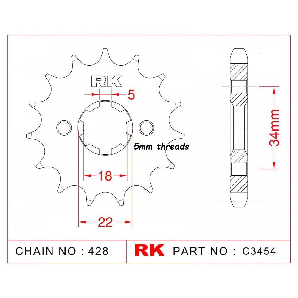 Sprocket Front RK-C3454-14 JTF1559.14 Afam 21209 5mm threads