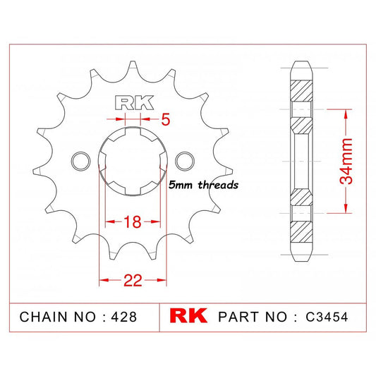 Sprocket Front RK-C3454-14 JTF1559.14 Afam 21209 5mm threads