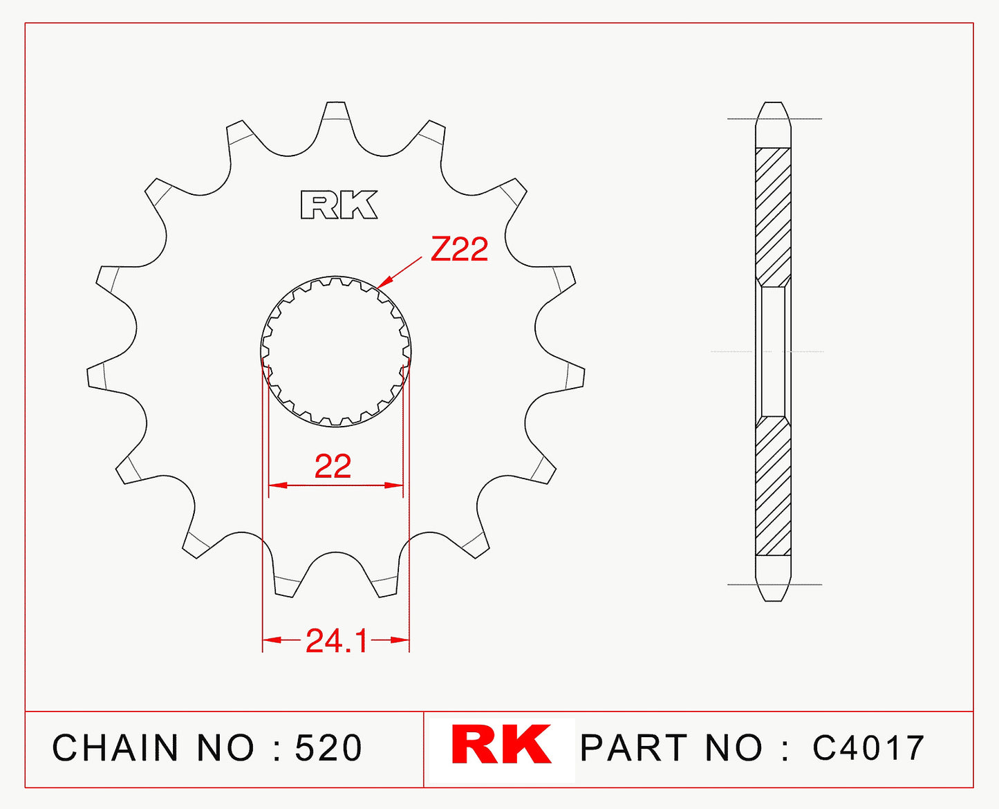 Sprocket Front RK-C4017-17 JTF394 Afam 61201