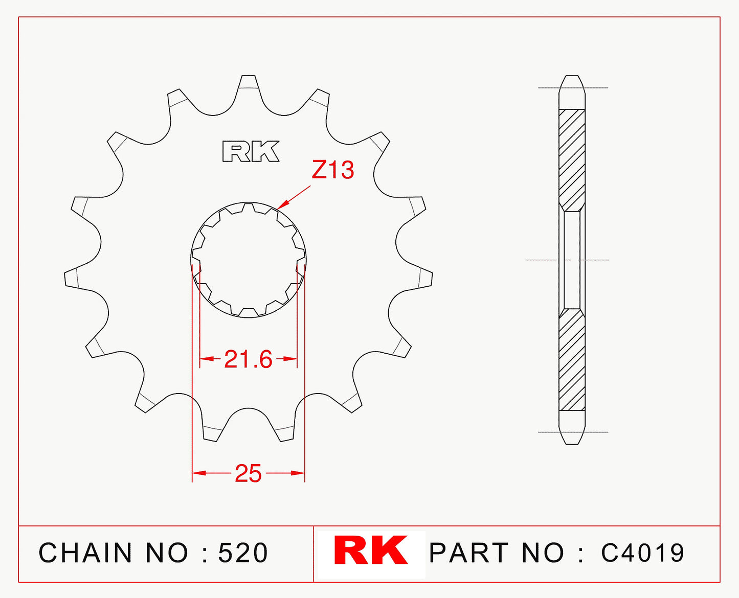 Sprocket Front RK-C4019-16 JTF565 Afam 27500