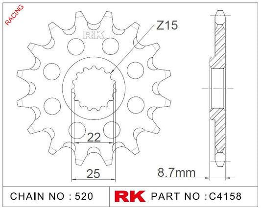 Sprocket Front Grooved RK-C4158-14-Q8 JTF1901 Afam 73301 Supersprox CST 1901-14