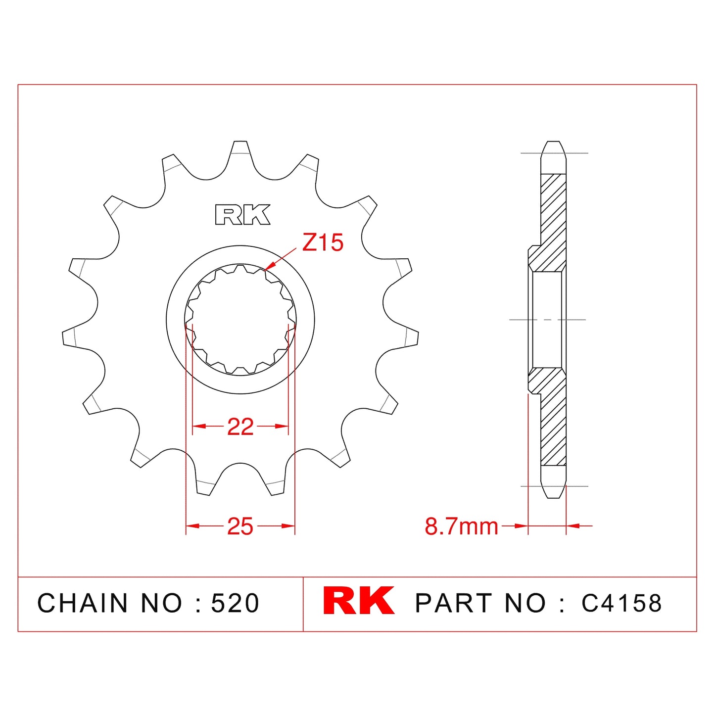 Sprocket Front RK-C4158-15 JTF1901 Afam 73301 Supersprox CST-1901-15