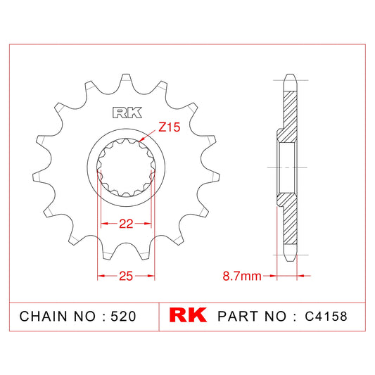 Sprocket Front RK-C4158-15 JTF1901 Afam 73301 Supersprox CST-1901-15