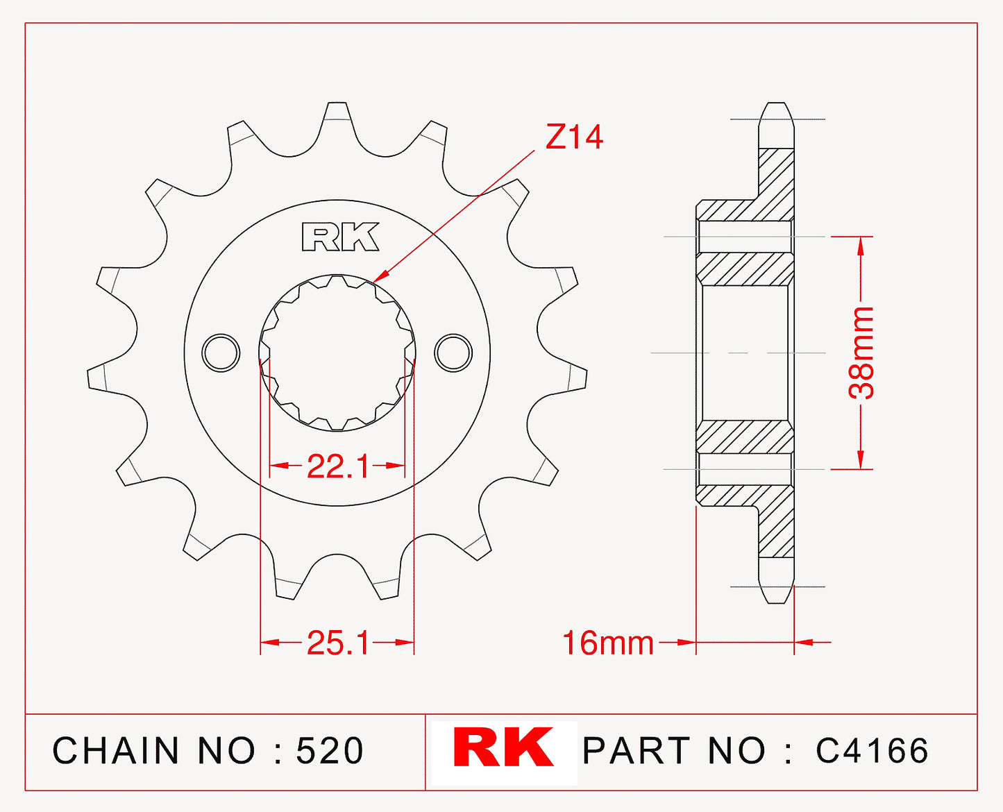 Sprocket Front RK-C4166-15 JTF736 Afam 52604