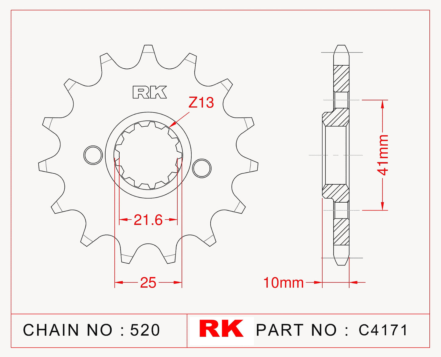Sprocket Front RK-C4171-14 JTF308 Afam 20509 - Special Order