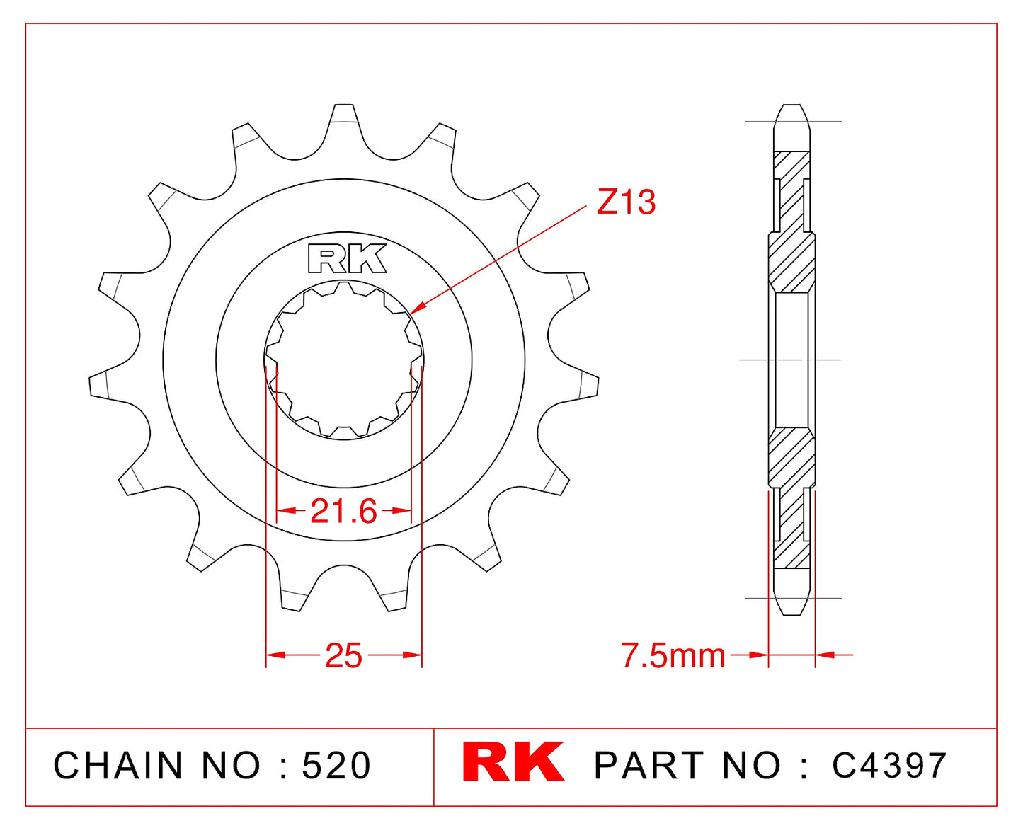Sprocket Front RK-C4397-16 JTF1536 Afam 21601