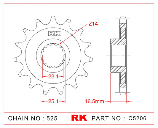 Sprocket Front RK-C5206-14 JTF741 Afam 52613