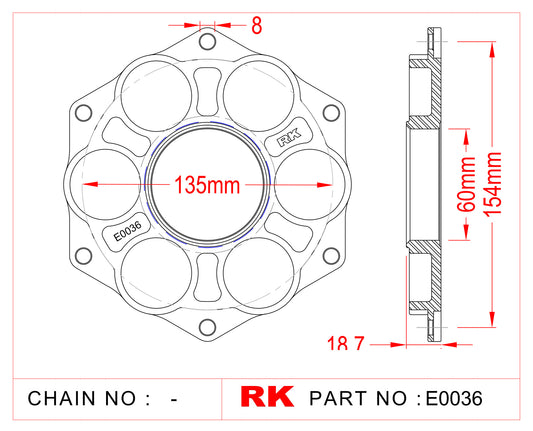 RK E0036 Quick-change sprocket mounting adaptor for Ducati Afam PCD3 B6638 JTA760B B5638 A4512