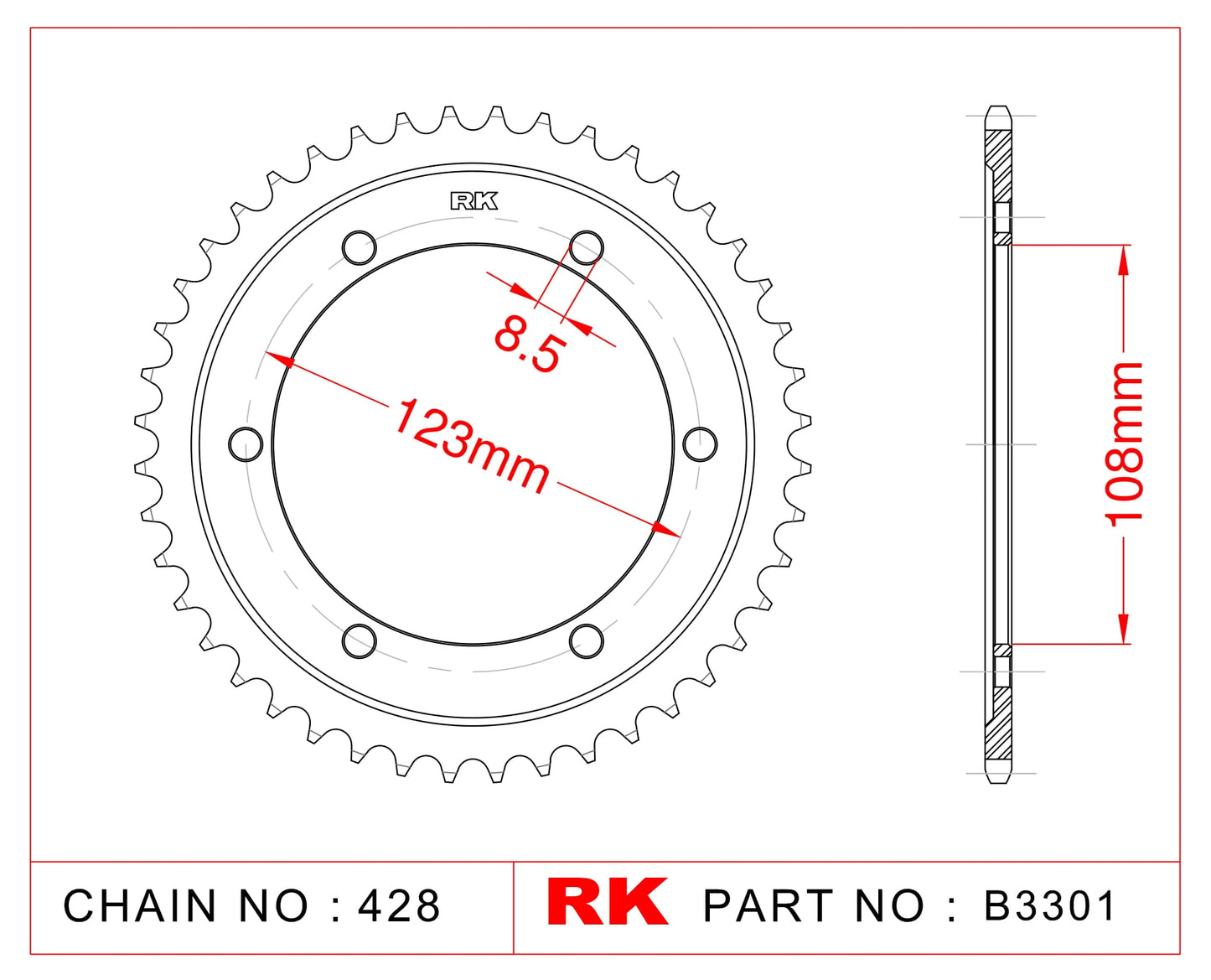 Sprocket Rear RK-B3301-58B JTR25-58