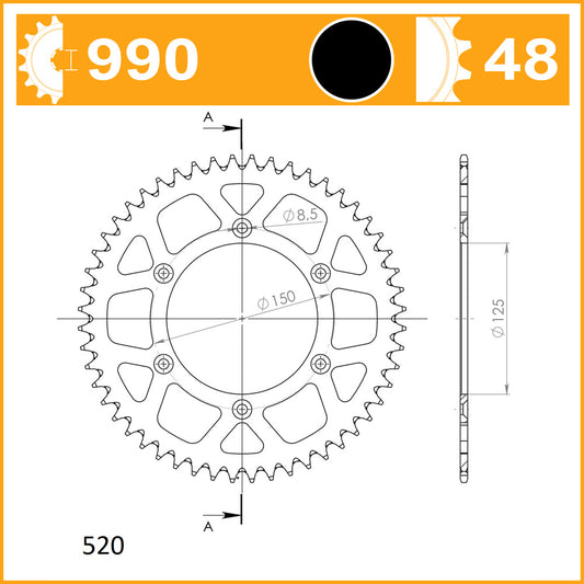 SuperSprox Rear Alloy MX RAL-990-48-BLK