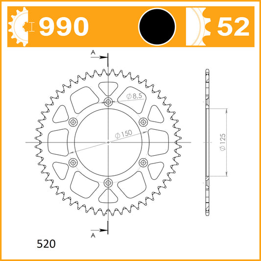 SuperSprox Rear Alloy MX RAL-990-52-BLK
