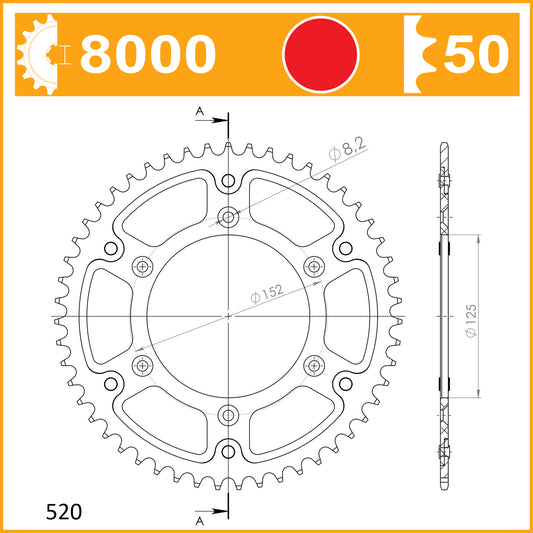 Supersprox Rear Stealth RST-8000-50 Red Sprocket