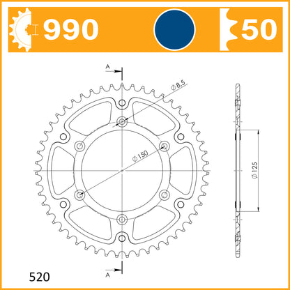 SuperSprox Rear Stealth Blue RST-990-50-BLU